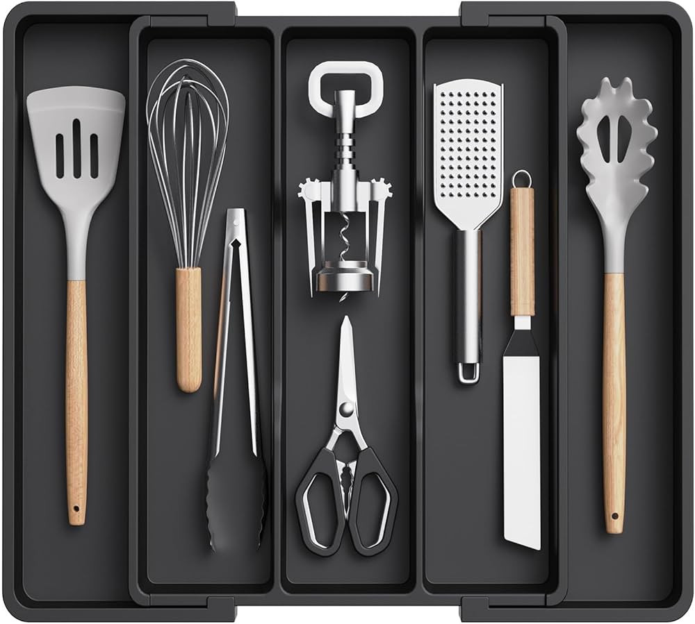 Lifewit Utensil Organizer for Kitchen Drawers, Expandable Cooking Utensil Tray, Adjustable Cutler... | Amazon (US)