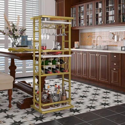 4 Tier Gold Bar Cart With Wheels, Rolling Mini Wine Cart With Wine Rack & Glass Holder For Home Dining Living Room Kitchen Bar Outdoor | Wayfair North America