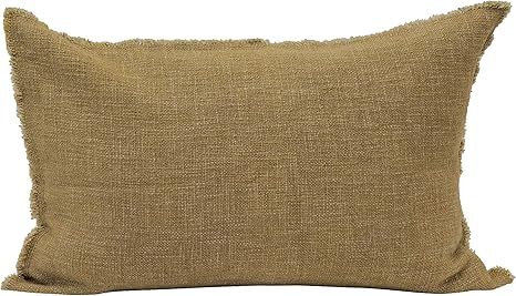 Creative Co-Op Linen Blend Lumbar Frayed Edges, Olive Color Pillow | Amazon (US)