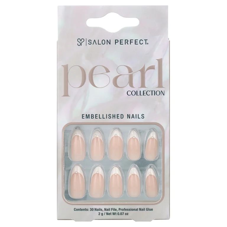 Salon Perfect Press On Nails, 170 White French Fake Nail Kit, Single Pearls, File & Nail Glue Inc... | Walmart (US)