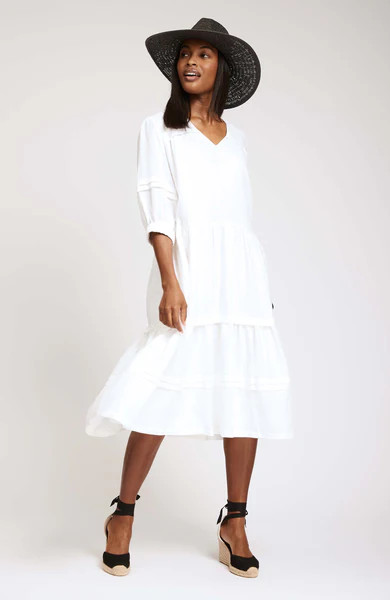 MEGHAN LINEN MIDI DRESS - WHITE | tyler boe