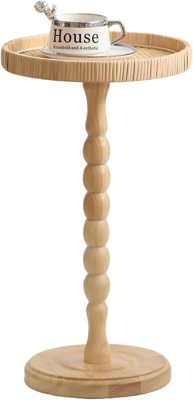 Small Side Table，Rattan Round Drink Tables for Small Spaces, Boho Circle Accent Table Coffee Ta... | Amazon (US)