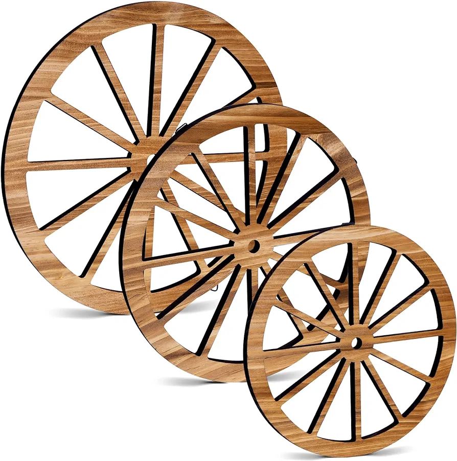 Amazon.com: 3 Pieces Wooden Wagon Wheel Decor Old Western Vintage Rustic Art Hanging Wall Decor W... | Amazon (US)