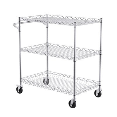 VEVOR Kitchen Utility Cart, 3 Tiers, Wire Rolling Cart with 661LBS Capacity, Metal Storage Trolley with 80mm Deep Basket Curved Handle 6 Hooks | Target