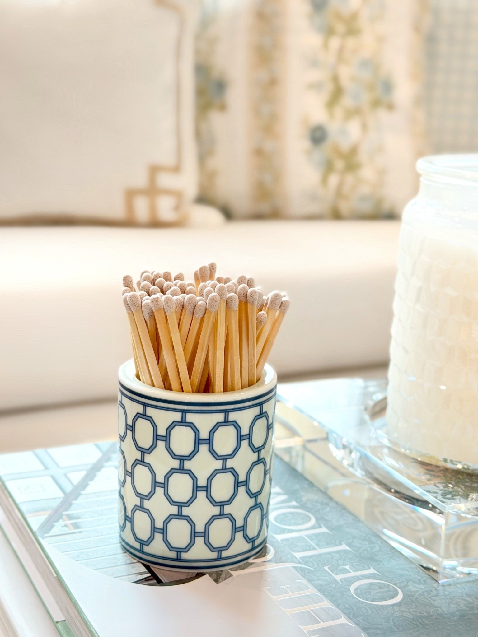 $9 Amazon match holder restocked! ✨ chinoiserie match holder and striker is finally back in stock! 🎉 #amazon coffee table accessories blue and white decor