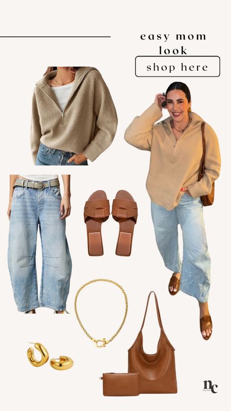 Barrel jeans! Size 29, no stretch. Sweater is Amazon size L. Sandals (run big) and bag Amazon also :) 

Mom look, date night, barrel jeans, denim, spring look, sandals 

#LTKStyleTip #LTKMidsize
