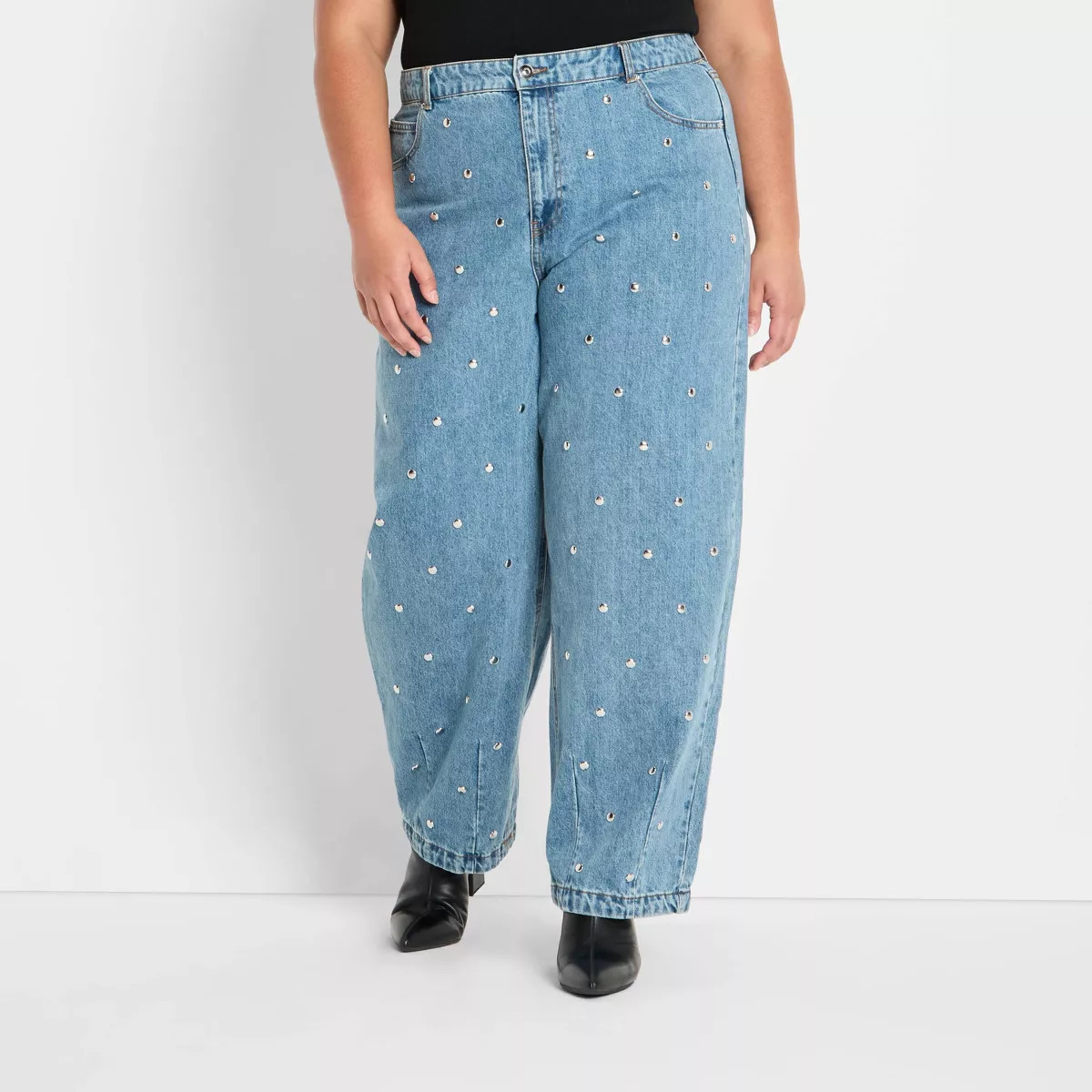 Women's Mid-Rise Studded Barrel Leg Jeans - Future Collective Blue Denim | Target