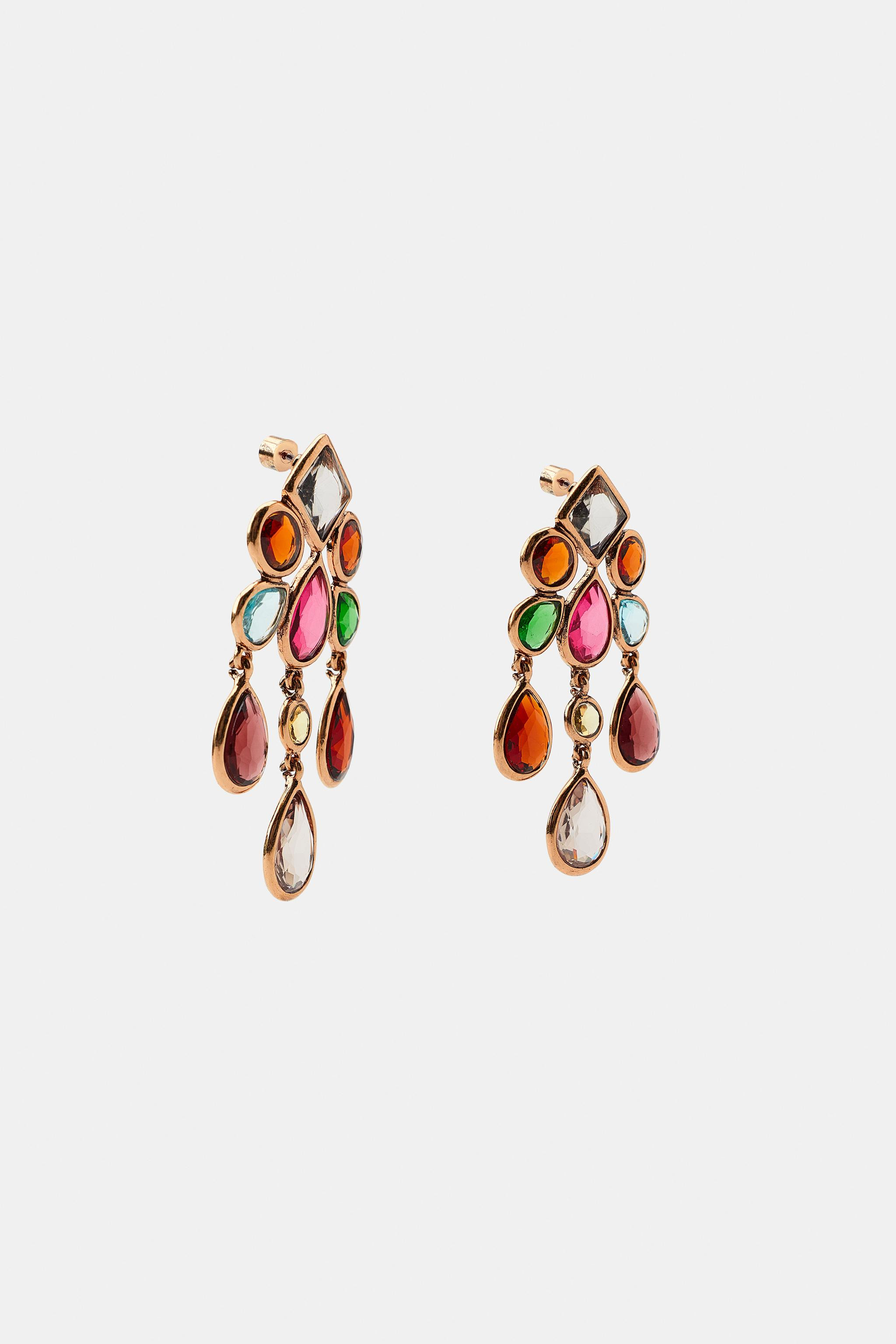 Dangle earrings featuring multiple metallic pieces in various shapes and sizes with contrasting r... | Zara DE