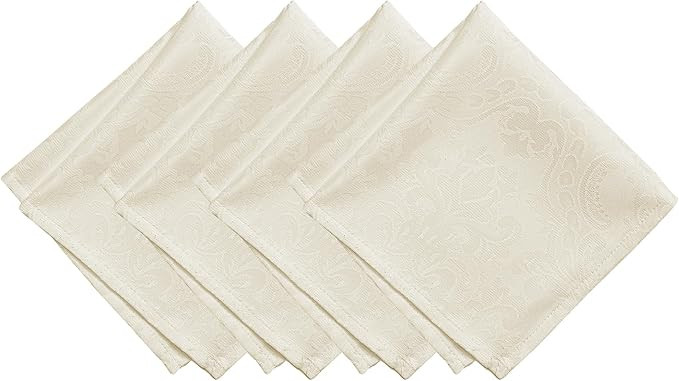 Elrene Home Fashions Caiden Elegance Damask Fabric Napkins (Set of 4), 17" x 17", Ivory | Amazon (US)
