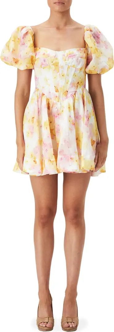 Kiah Floral Print Corset Puff Sleeve Minidress | Nordstrom Rack