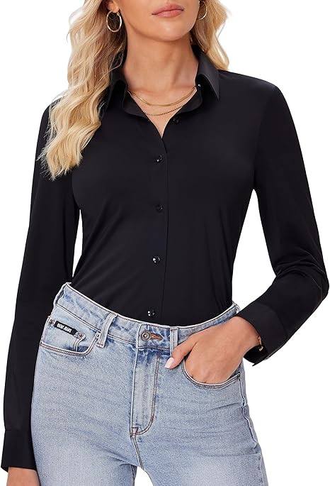 siliteelon Button Down Shirts for Women Slim fit Long Sleeve Stretch Dress Shirts Work Shirt Wrin... | Amazon (US)