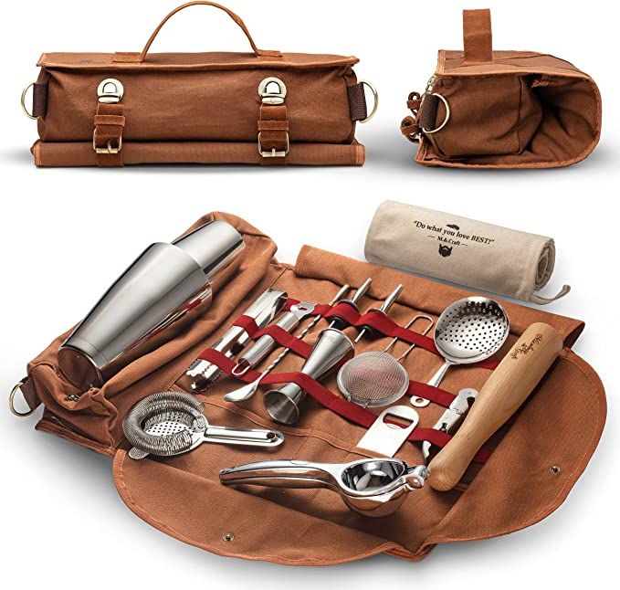 Travel Bartender Kit Bag | Professional 17-piece Bar Tool Set with Stylish Portable Bar Bag and S... | Amazon (US)