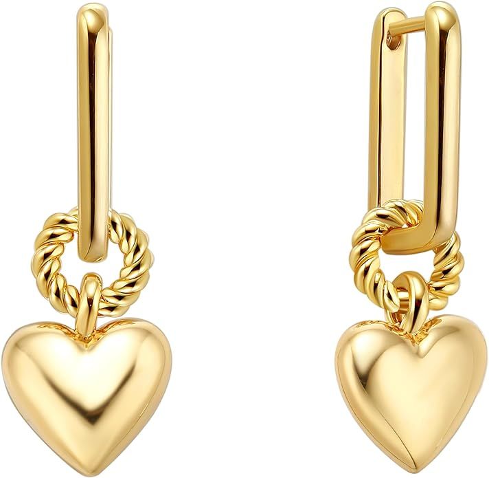 Gold Heart Earrings for Women, 18K Gold Plated Small Huggie Hoop Drop Earrings Boho Cute Heart Ho... | Amazon (US)