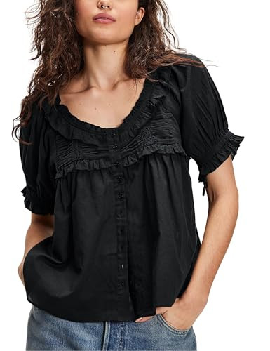 Womens 2025 Summer Trendy Ruffled Top Shapeless Billowy Tunic Swing Blouse with Puff Sleeve | Amazon (US)