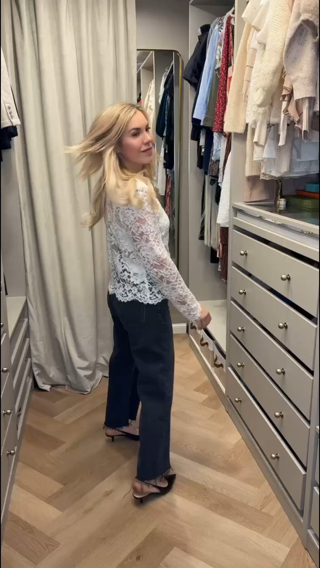 Lace top
Black jeans 
Wide leg cropped jeans 
Kitten heel 

#LTKSeasonal #LTKgrwm #LTKootd