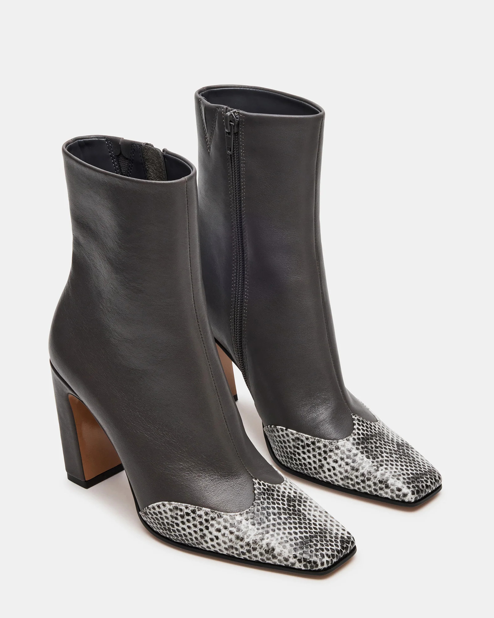 LYLE Grey Leather Square-Toe Heeled Women's Ankle Boot | Steve Madden (US)