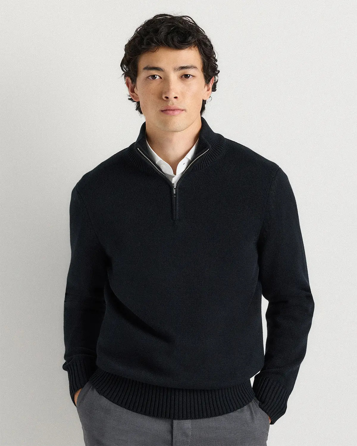 Men's Organic Cotton Quarter-Zip Sweater in Black | Quince