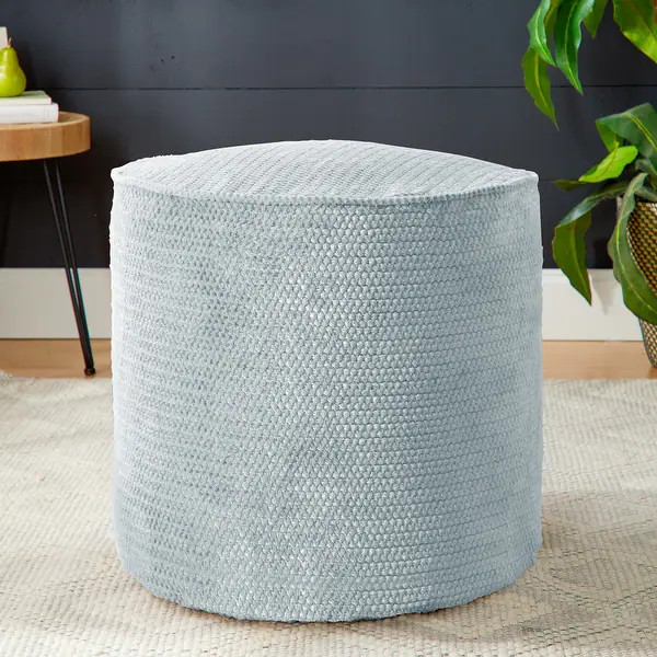 Sorra Home Velvet Shimmer Indoor Textured Round Bean Pouf/Ottoman - Blue | Bed Bath & Beyond