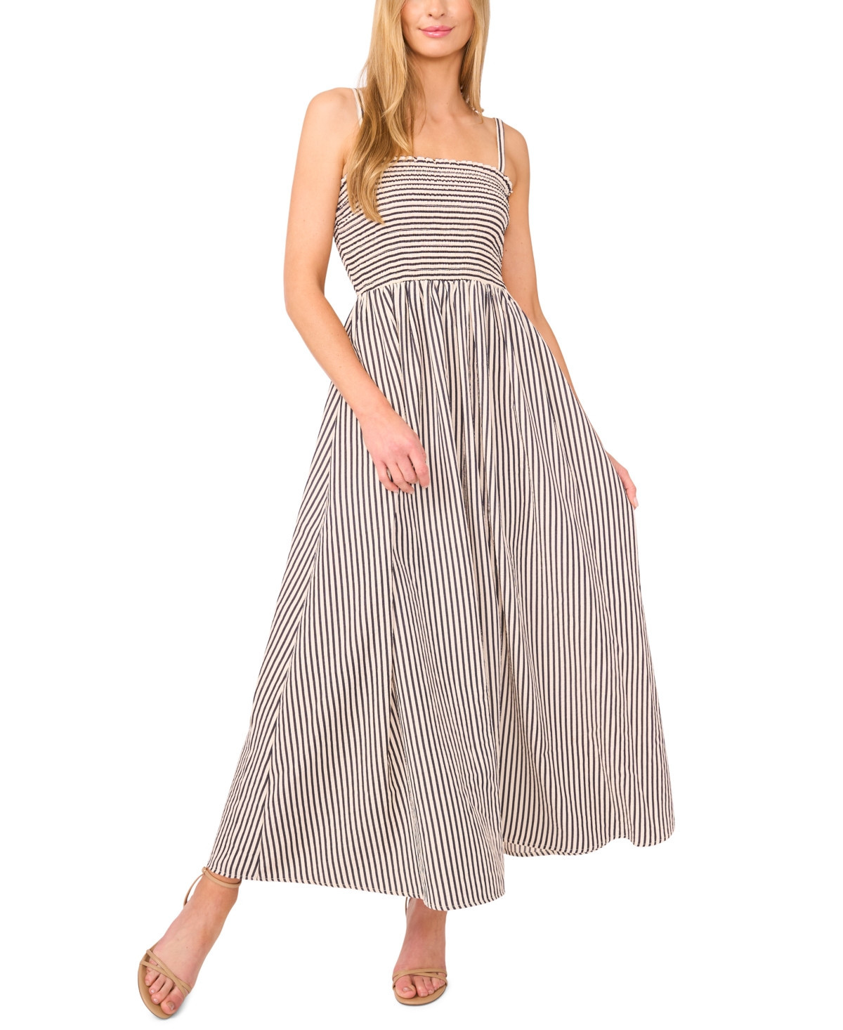 CeCe Women's Striped Smocked Maxi Dress - Classic Navy | Macy's
