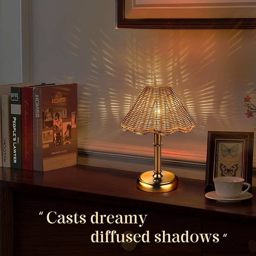 Mini Cordless Boho Rattan Table lamp, 5200-mAh Rechargeable Battery, 3-Level Brightness Dimmable,... | Amazon (CA)