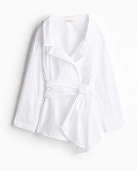 Twist front white wrap shirt 

#LTKstyletip #LTKSeasonal #LTKfindsunder100