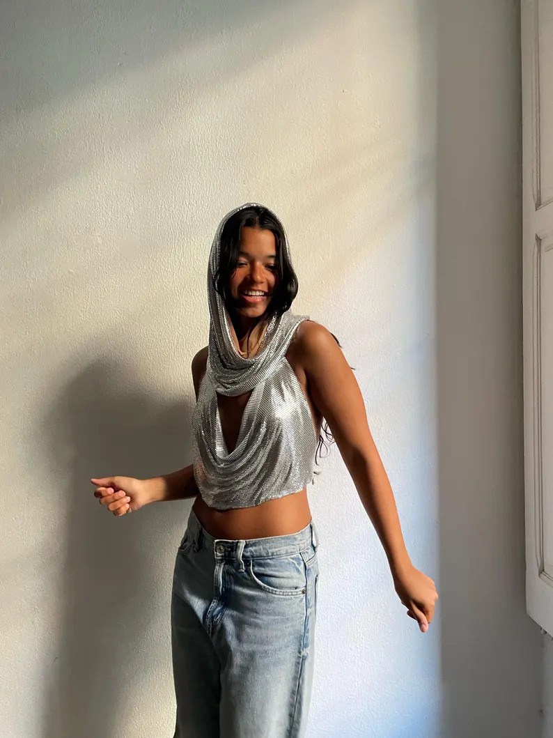 Venus Hood Top: Detachable Two Piece Chainmail Metal Mesh Party Outfit, Festival Rave Look | Etsy (US)