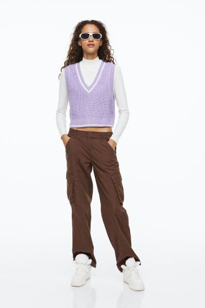 Rib-knit Sweater Vest - Light purple/white - Ladies | H&M US | H&M (US + CA)