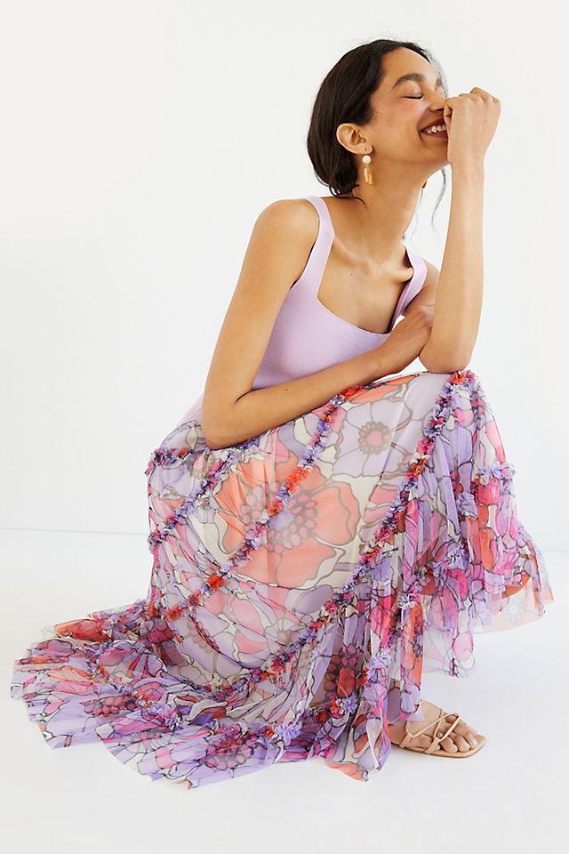 Maeve Tiered Tulle Maxi Skirt | Anthropologie (US)