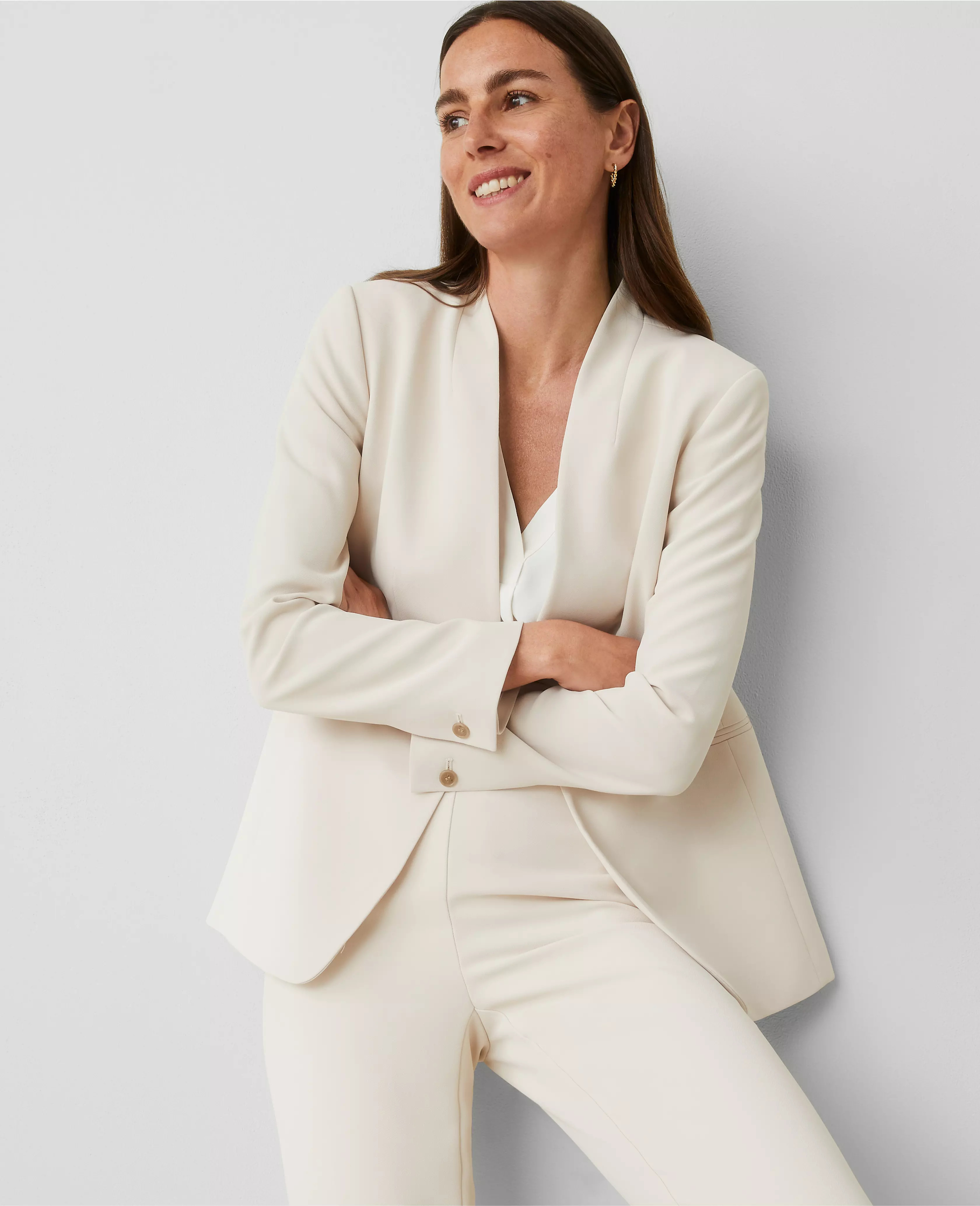 The Long Collarless Blazer in Fluid Crepe | Ann Taylor (US)