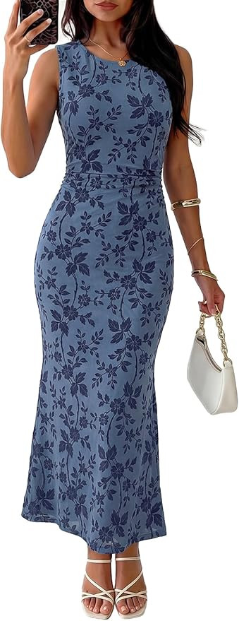 MEROKEETY Women's Summer Sleeveless Floral Bodycon Dress 2026 Spring Mesh Wedding Guest Cocktail ... | Amazon (US)