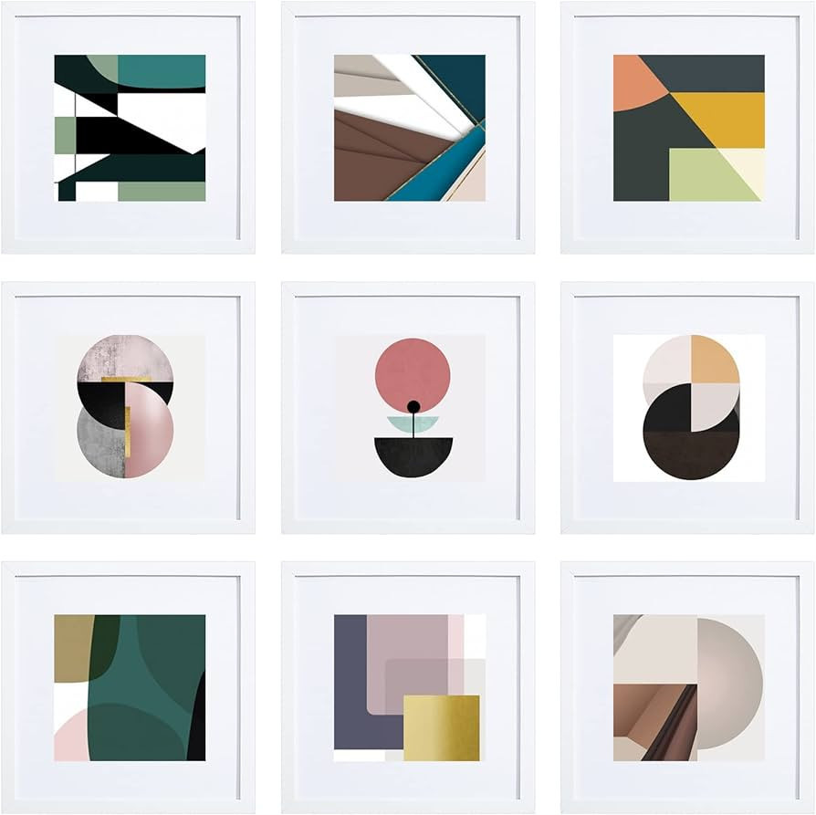 HEART ART 12x12 White Picture Frame Set of 9, Display Pictures 8x8 with Mat or 12 x 12 without Ma... | Amazon (US)