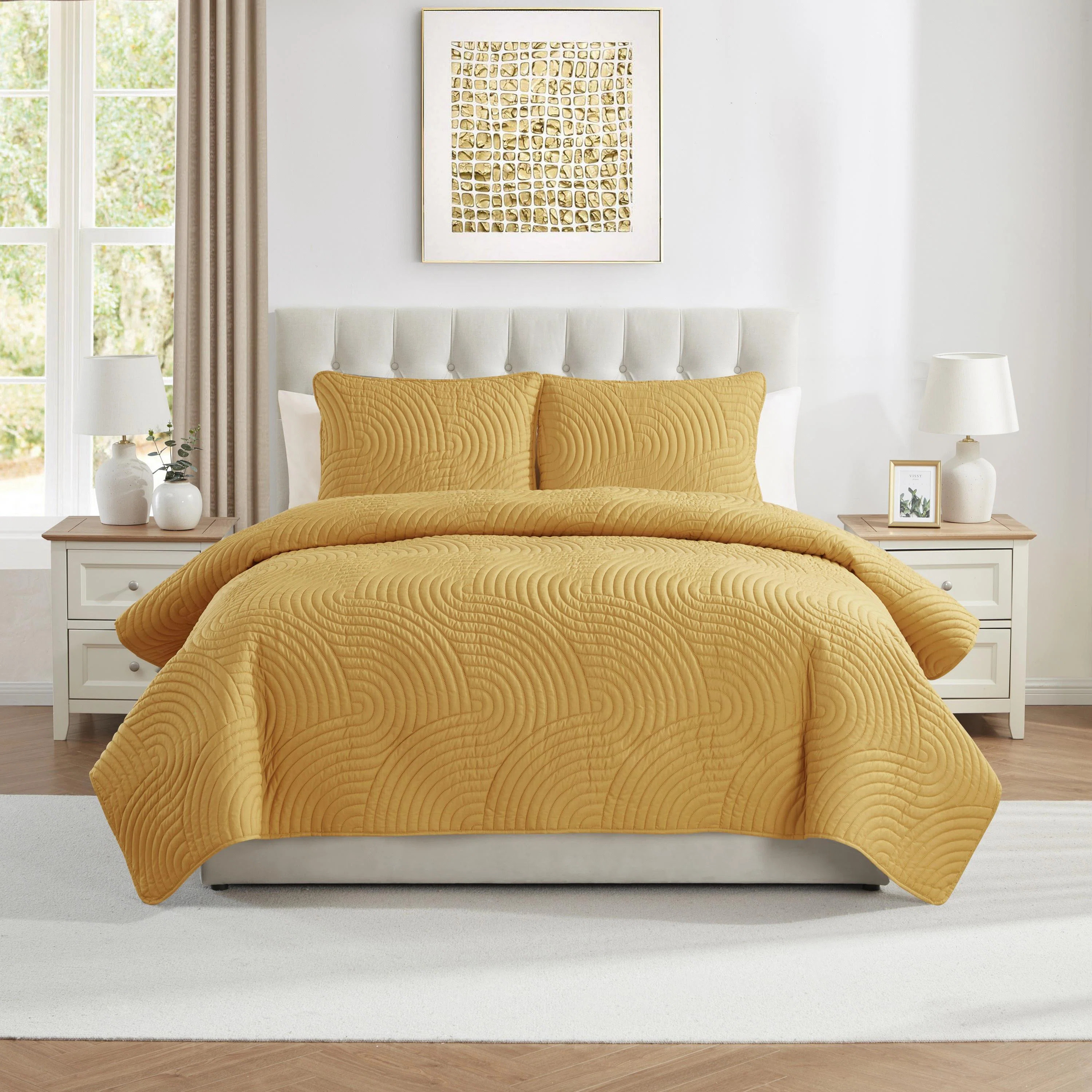 Sands 3-Piece Curved Pinsonic Textured Quilt Set | Wayfair North America