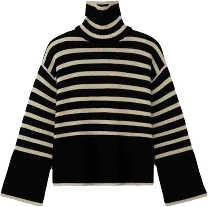Women's Striped Knitted Sweater Casual Style Loose Sweater | Amazon (US)
