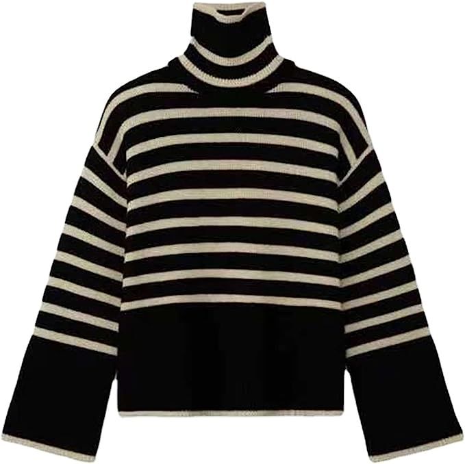 Women's Striped Knitted Sweater Casual Style Loose Sweater | Amazon (US)