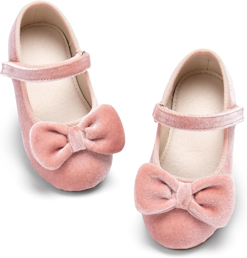 ESTINE Mary Jane Shoes for Toddler Little Kid Girls- Girl Velvet Bow Dress Ballet Flats | Amazon (US)