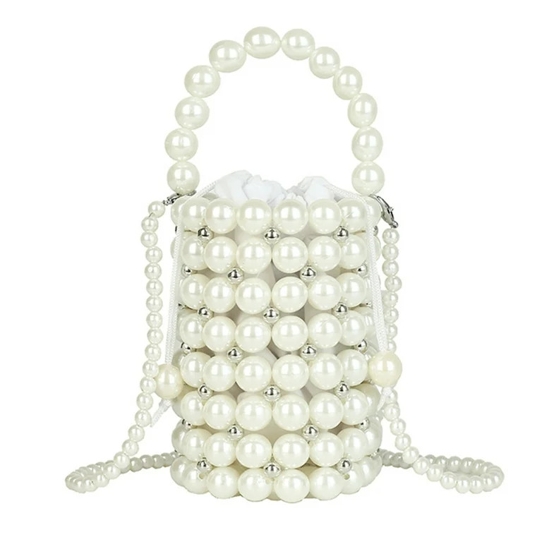 Pearls Beaded Shoulder Bag Women Acrylic Pearl Clutch Drawstring Bucket Handbag - Walmart.com | Walmart (US)