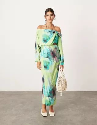 ASOS EDITION twist off shoulder maxi dress with cut out detail in large floral print | ASOS (Global)