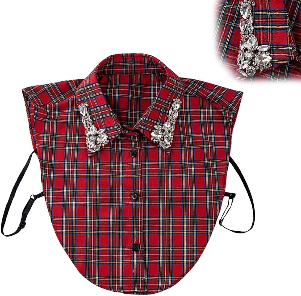 Red Christmas Plaid Rhinestone Detachable Collar, Rhinestone Fake Collar Faux Collar Women Detach... | Amazon (US)