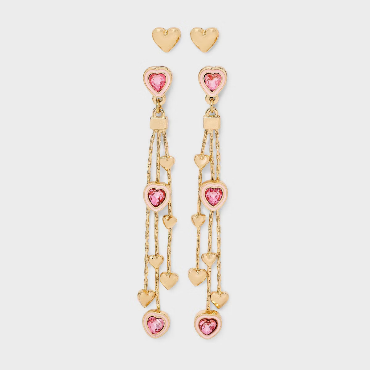 Heart Tassel Duo Earring Set - Wild Fable™ Gold/Pink | Target