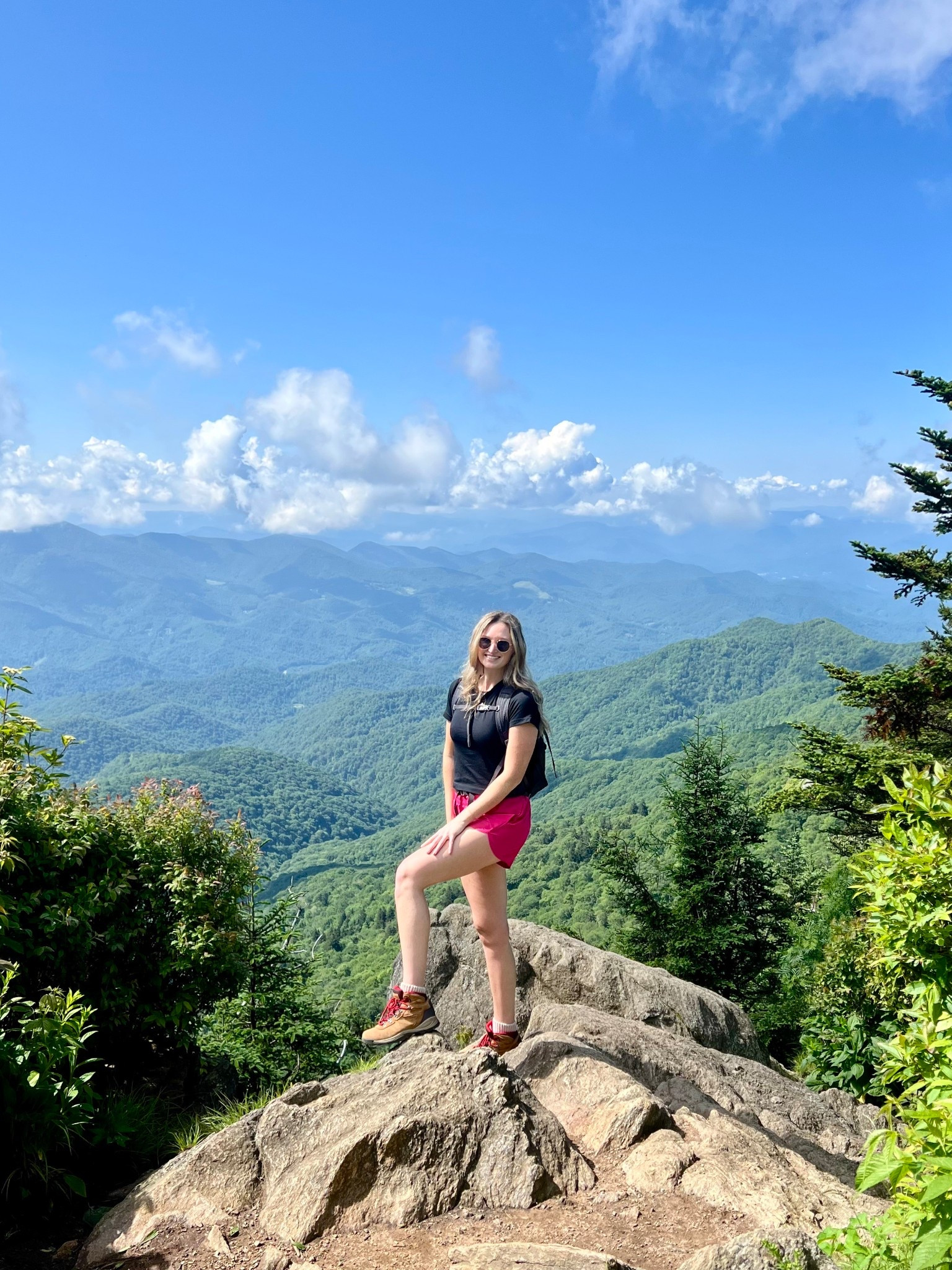 Active summer hiking outfit. Affordable workout outfit. Pink high waisted shorts TTS, black seamless active top (sized up to L), comfortable hiking boots great for beginners, small travel backpack 

#LTKSummerEdit #LTKTravel #LTKActive