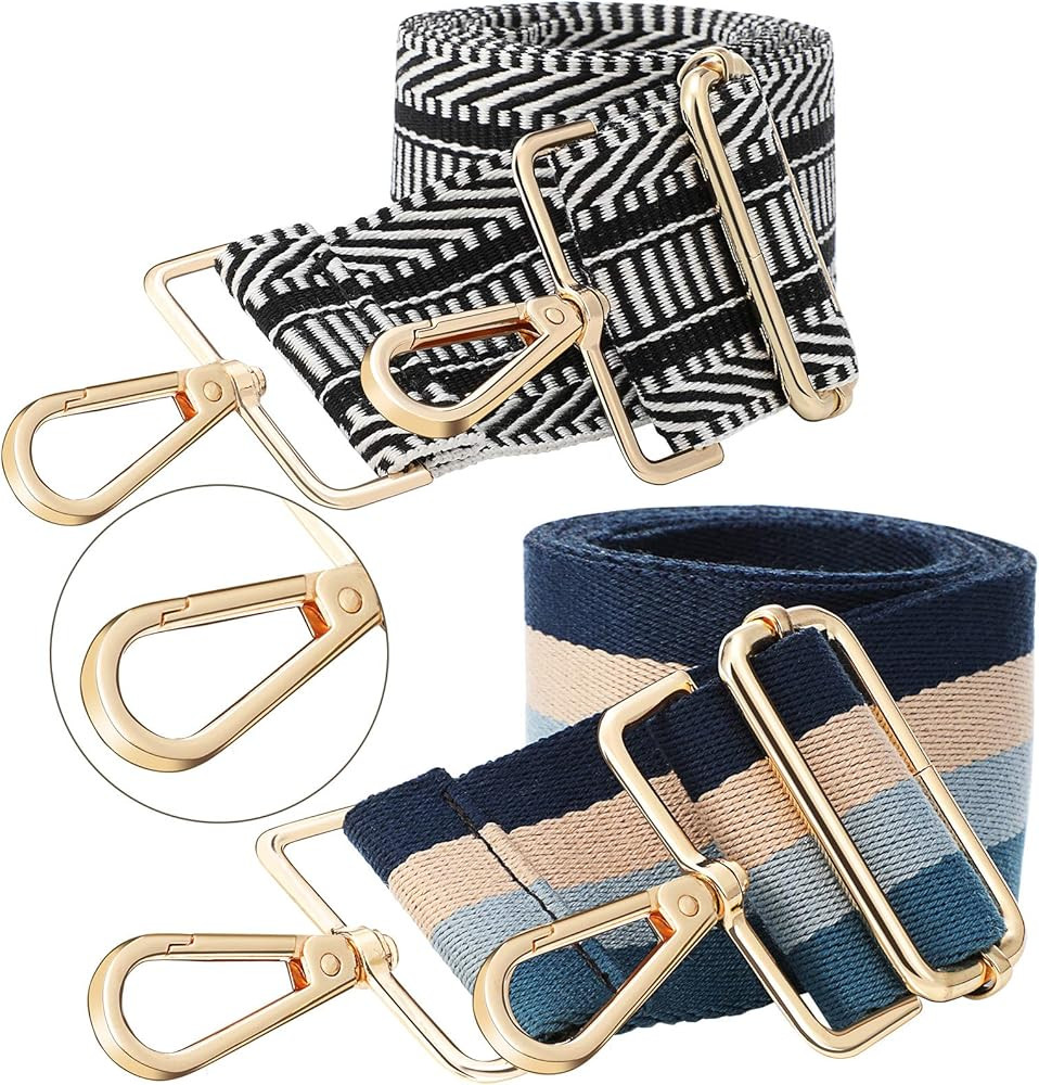 2 Pieces Wide Adjustable Purse Strap Replacement Crossbody Handbag Strap Guitar Style Stripe Belt (P | Amazon (US)