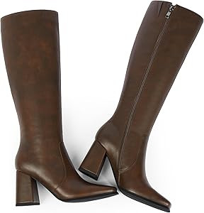 Modatope Knee High Boots Women Chunky Heel Square Toe Heeled Tall Boot for Women Fashion Side Zip... | Amazon (US)