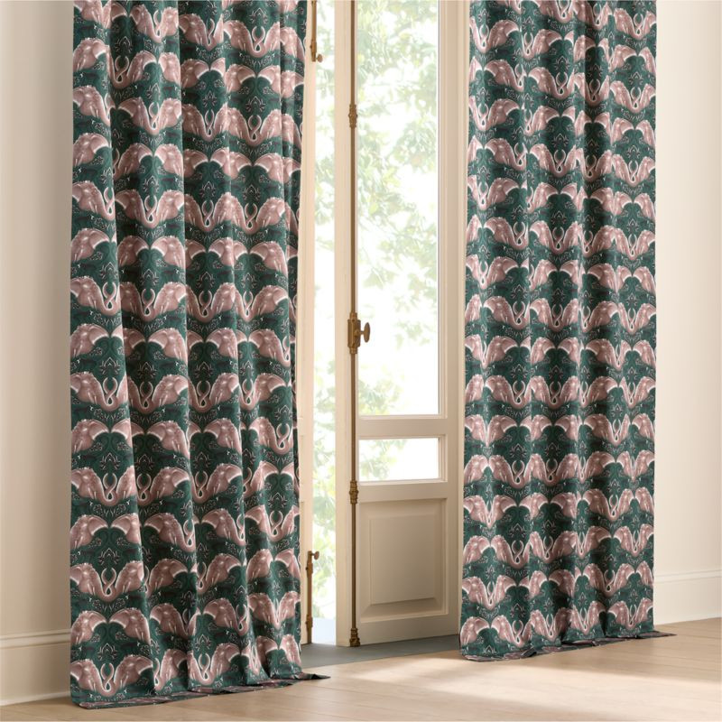 Green and Pink Entwined Elephants Organic Cotton Sateen Window Curtain Panel 48"x84" - The White ... | CB2