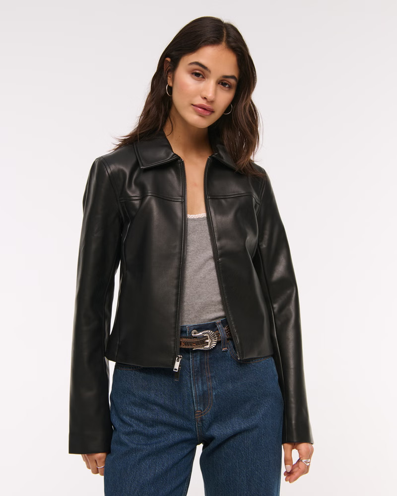 Women's Slim Zip Vegan Leather Jacket | Women's Coats & Jackets | Abercrombie.com | Abercrombie & Fitch (US)
