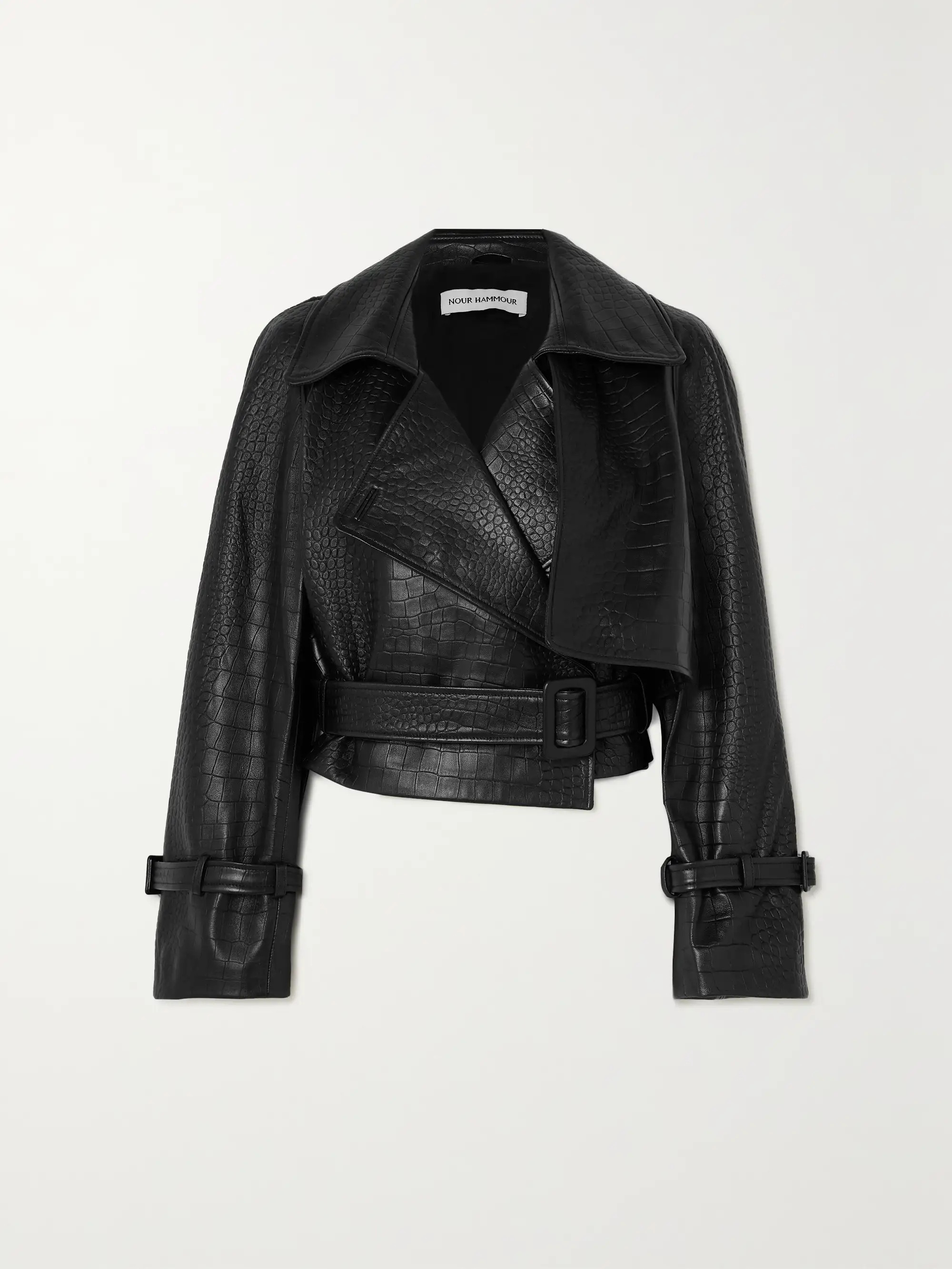 Hatti cropped belted croc-effect leather jacket | NET-A-PORTER (US)