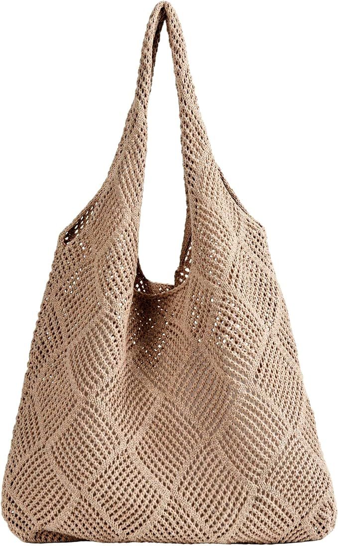 Aroghehiz Beach Bags for Women Crochet Tote Bag Summer Vacation Aesthetic Tote Knit Bag | Amazon (US)
