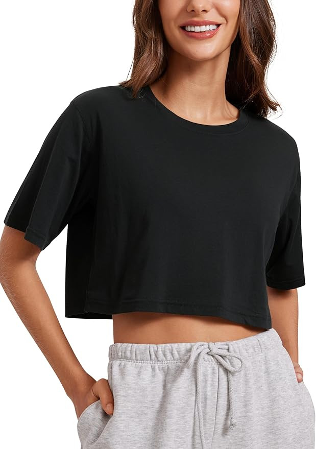 CRZ YOGA Pima Cotton Loose Crop T-Shirts for Women - Workout Yoga Casual Athletic Running Short S... | Amazon (US)