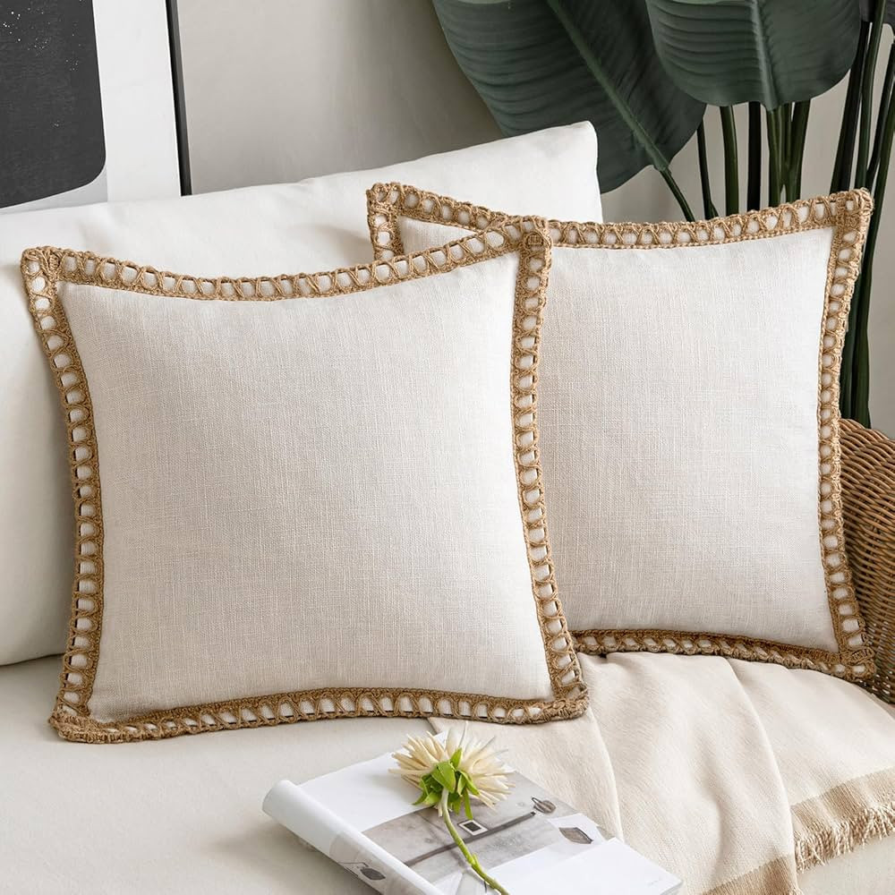 MIULEE Pack of 2 Decorative Throw Pillow Covers Modern Farmhouse Outdoor Pillow Covers Neutral Li... | Amazon (US)