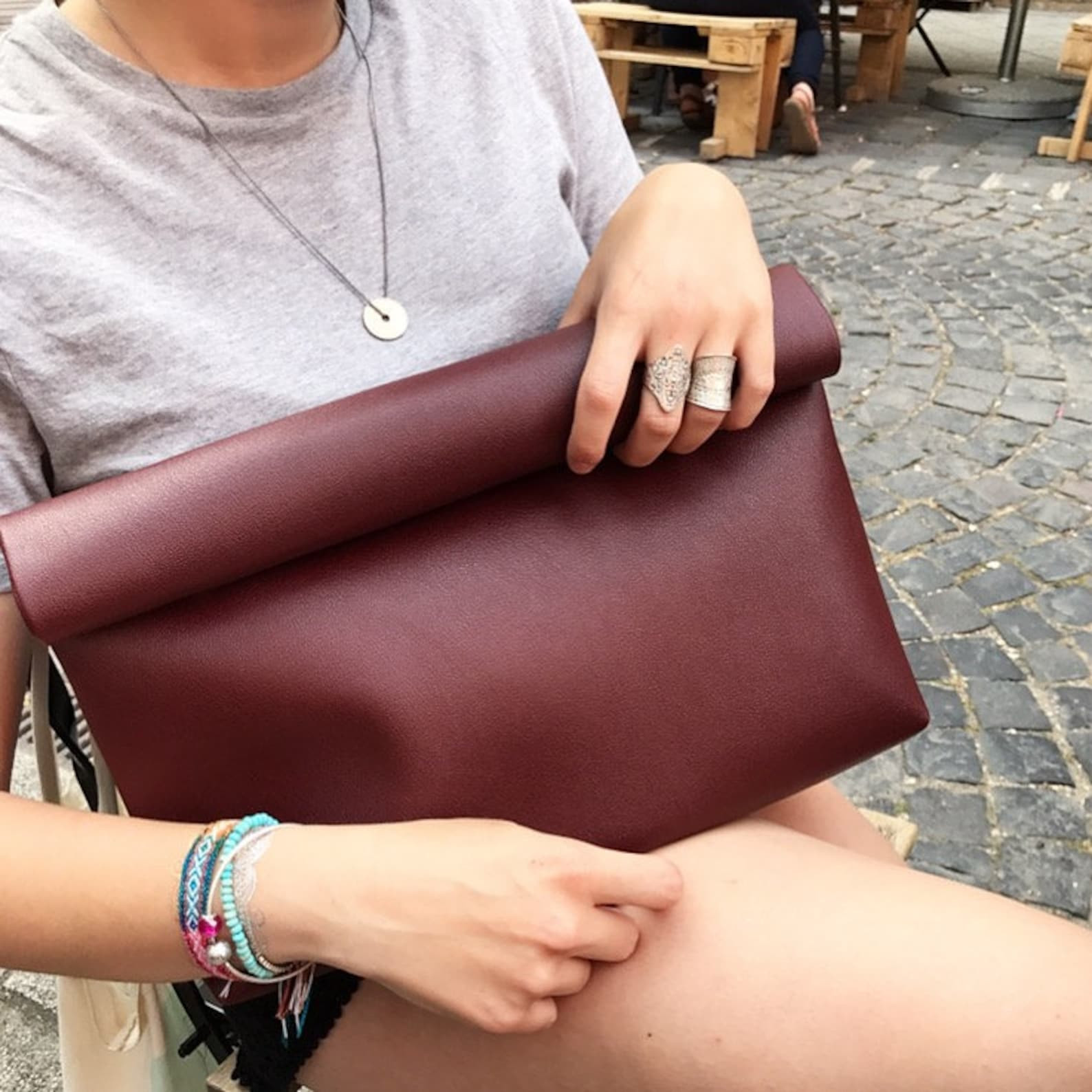 Burgundy Vegan Leather Fold Over Clutch: Oversized Handbag - Etsy UK | Etsy (Global)