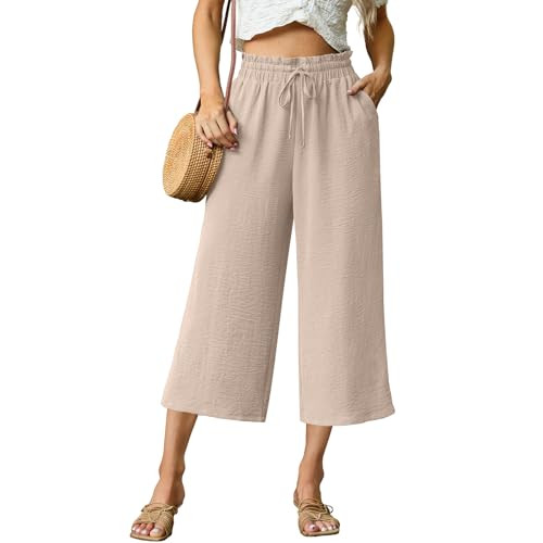 FREEOAK Capri Pants for Women High Waisted Wide Leg Casual Lounge Pant Summer Capris Adjustable D... | Amazon (US)